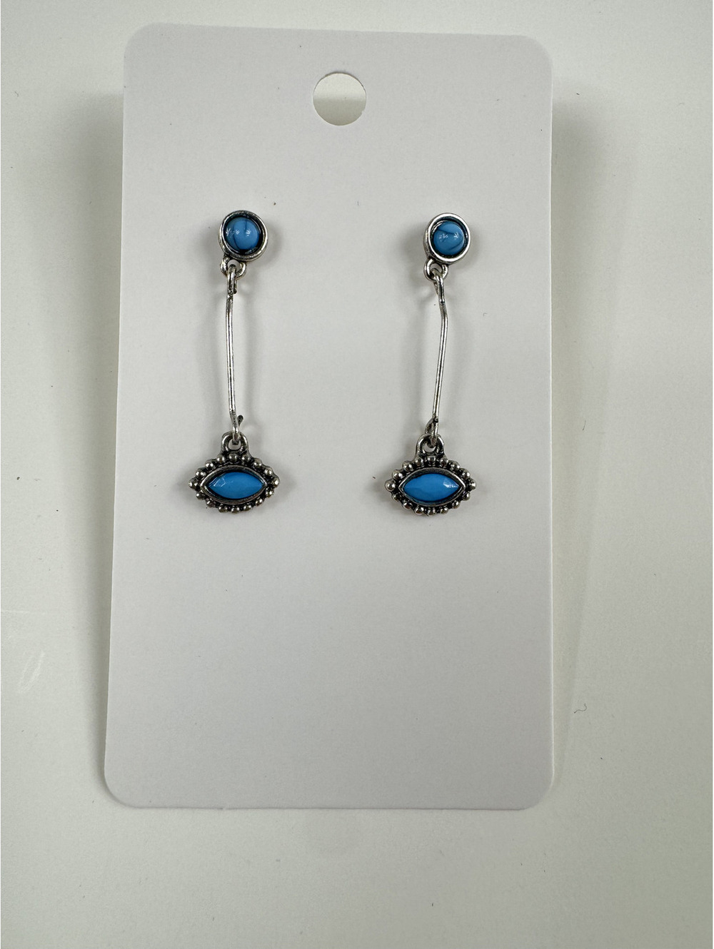 Fashion Jewelry Silver & Turquoise Toned Dangle Earrings